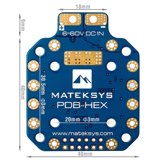 Mateksys Matek Systems PDB HEX 12s 6 ~ 60V 5A Regulador de sentido de corriente FC Multirotor FPV Racing de largo alcance
